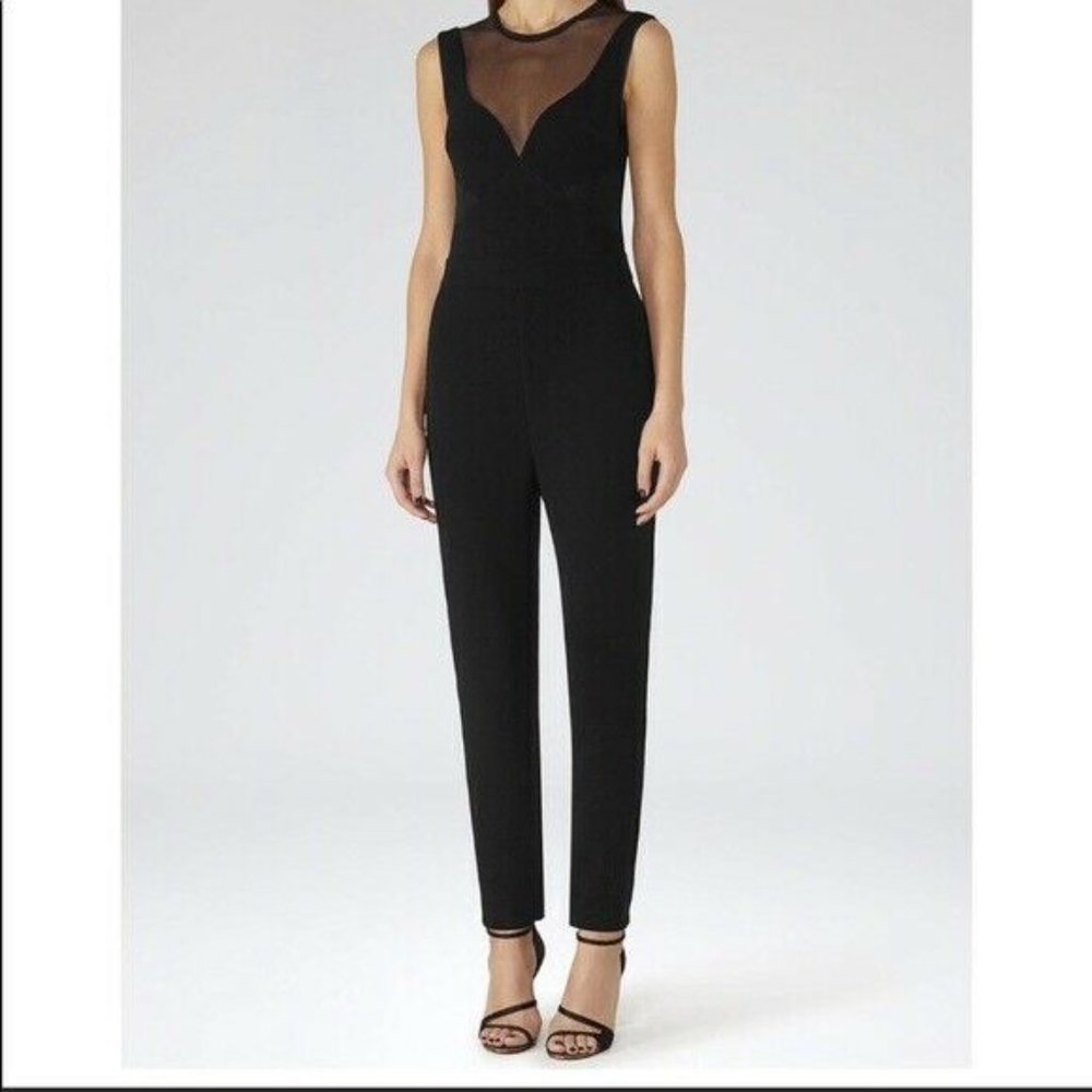 Reiss Elegant Black Mesh Jumpsuit